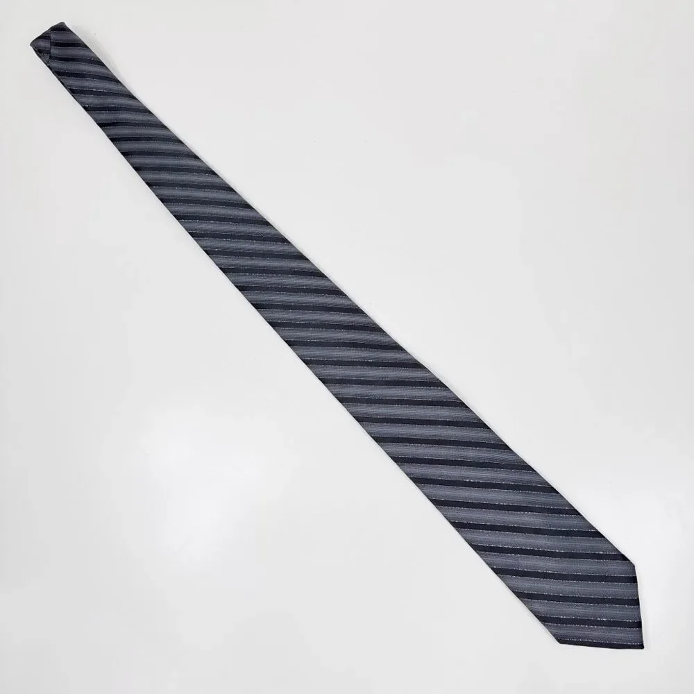 Stanford Stripped Neck Tie Grey Black Metallic‎ Silver